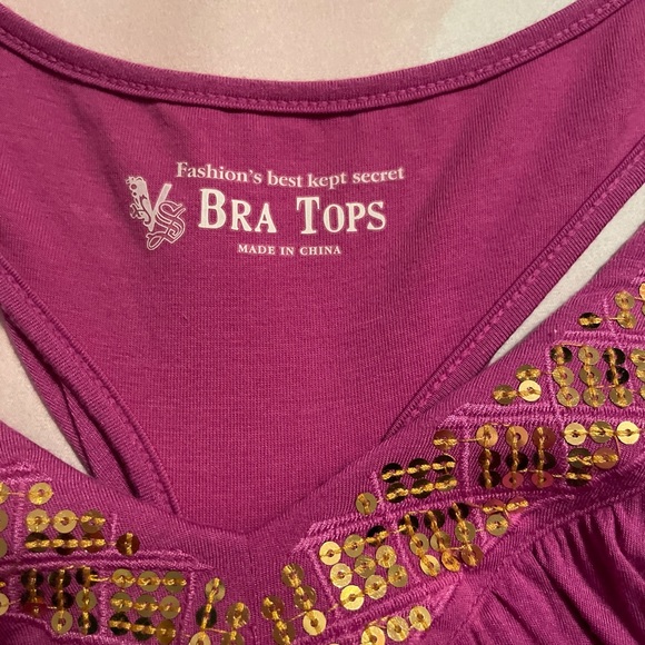 VS - Magenta Tank Top with Gold Sequins and Built in Bra - Size Medium - Picture 4 of 5